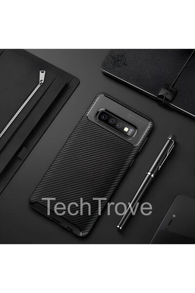 TechTrove Samsung Galaxy S10 Kılıf Kamera Korumalı Darbe Emici Karbon Fiber D...