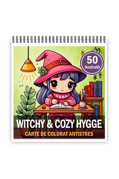 Legendary Gifts Mini coloring book for relaxation and anti-stress, 50 Witchy & Cozy Hygge illustrations, 106 pages