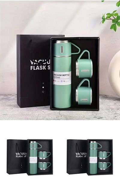 Wolawood Premium Life Thermos Mug Set 3-Piece Boxed Leakproof Sports Camping Picnic Flask Set for Office Travel