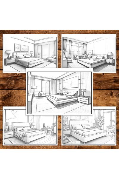 Legendary Gifts Anti-stress coloring book, 50 Minimalist Bedroom illustrations, 106 pages