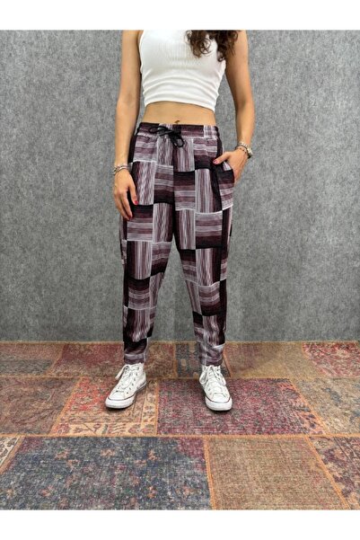 FıttingRoom Elastic Waist Carrot Pattern Plaid Trousers