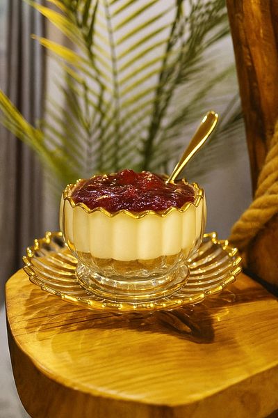 Gülümseten Avm 6-Person Gold Detailed Glass Magnolia Dessert Bowl Set |   12 Piece Crystal Snack & Dessert Presentation Plate