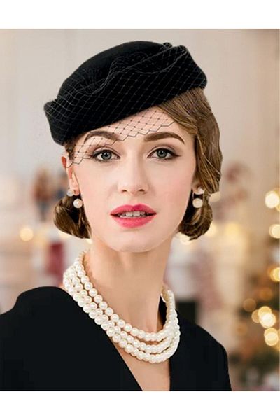 Confortino Luxury women's felt toca hat with veil - ONE SIZE, ADJUSTABLE