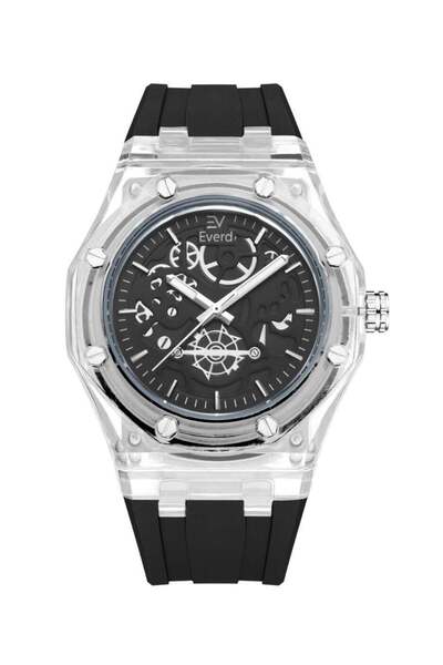 everd Modern Men's Watch with Rubber Strap and Transparent Dial