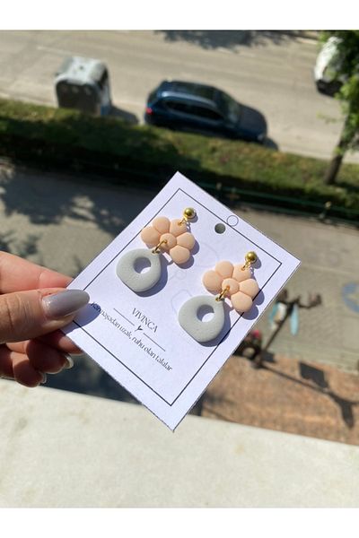 VIVINCA Handmade Polymer Clay Colorful Vibrant Lightweight Earrings - Cream & Clay