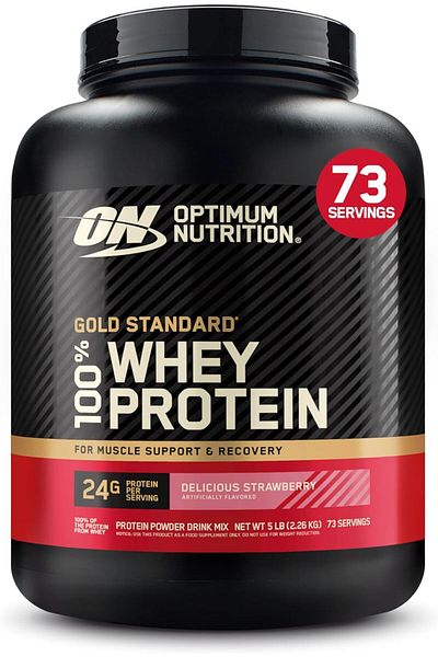 Optimum Nutrition Gold Standard 100% Whey Protein Powder, Strawberry Flavor, 5 Pounds (80 ounces)