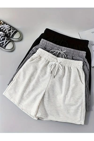 GOLSREY Σετ 3 άνετα αθλητικά σορτς Unisex χτενισμένα βαμβακερά