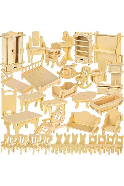 LikeSmart Set Creare Mobilier Pentru Casute de Papusi DiY, 34 piese mobilier, 175 elemente, 4 seturi