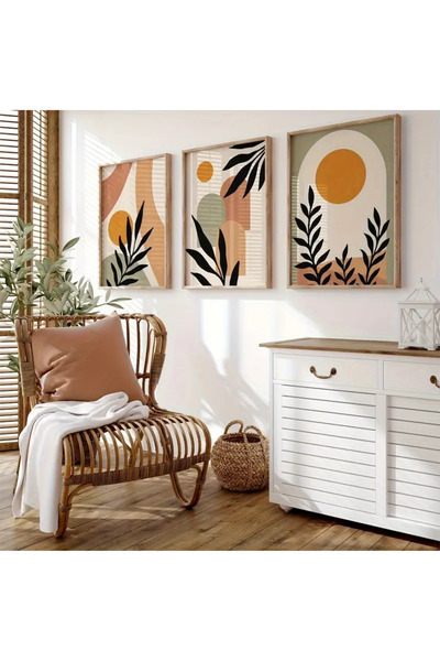 NT Handmade Natural Wood Framed Uv Printing Set of 3 Abstract Pattern Paintings – Modern & Stylish Wall Decor