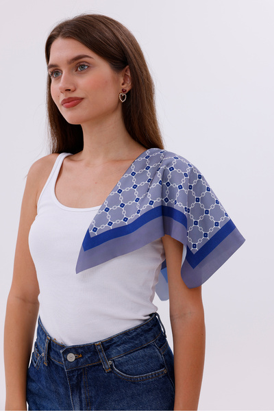 tarzınısec Gray Navy Blue Chain Patterned - Efes Model Scarf Estascarf