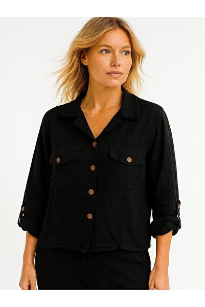 Butik İtalyan Keten Gömlek - SİYAH