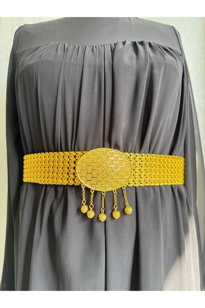 Güven Kemer Ali Usta نموذج العنب - حزام مطلي بالذهب (مشبك شبكي بيضاوي/متدلي) محلي، زفاف، خطوبة، هينا