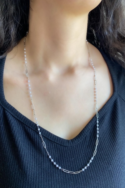 DEMOKAN Kadın Çelik Kolye İncili Elips Zincir Kolye