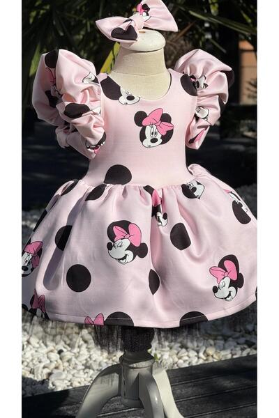 Anne Kız Tasarım Miinie Mouse Desenli Elbise
