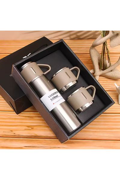 Wolawood Premium Life Thermos Mug Set 3-Piece Boxed Leakproof Sports Camping Picnic Flask Set for Office Travel
