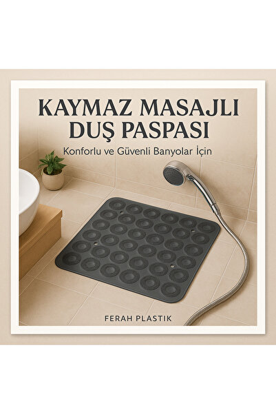 FERAH PLASTİK Kaymaz Masajlı Duş Paspası 54x54 cm - Su Geçirmez ve Anti-Bakte...
