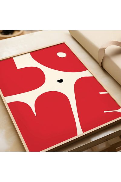 NT Handmade Natural Wooden Framed Uv Printing Red Love Pattern Painting Set – Modern & Stylish Wall Decor