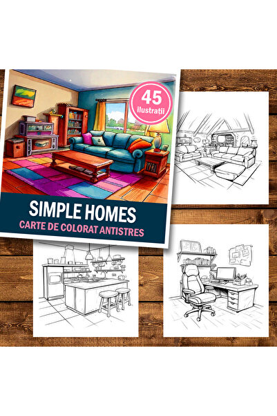 Legendary Gifts Carte de colorat antistres, 45 de imagini Simple Homes, 96 pa...
