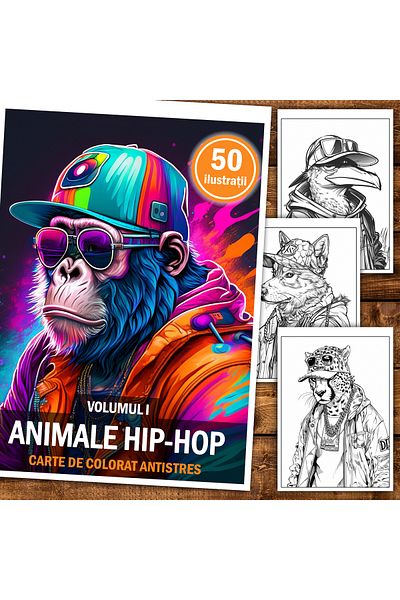 Legendary Gifts Anti-stress coloring book, 50 Hip-Hop Animals illustrations, 106 pages