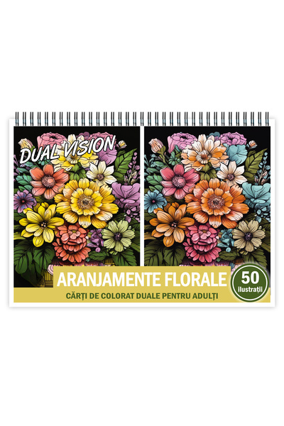 Legendary Gifts Carte de colorat Dual Vision, 50x2 ilustratii cu Aranjamente Florale, 106 pagini