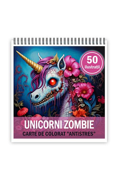 Legendary Gifts Mini coloring book for relaxation and anti-stress, 50 illustrations of Zombie Unicorns, 106 pages
