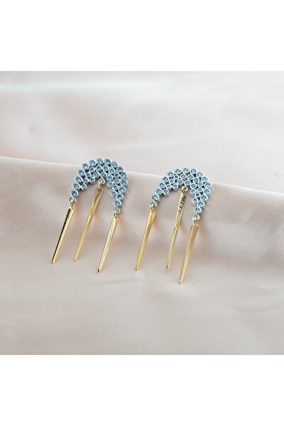 Gold Detaylı Taşlı Sallantılı Küpe 45mm