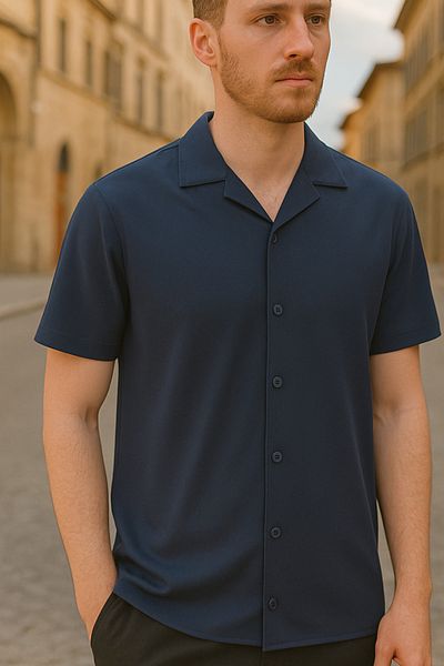 DAMGA JEANS Ανδρικό casual καλοκαιρινό κοντομάνικο πουκάμισο Basic Navy