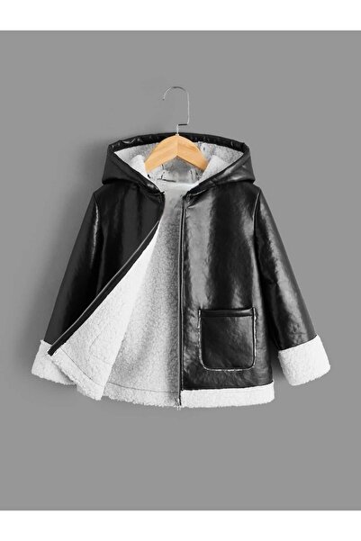 shop Suni deri kapşonlu mont içi peluş detaylı rüzgar soğuk gecirmez