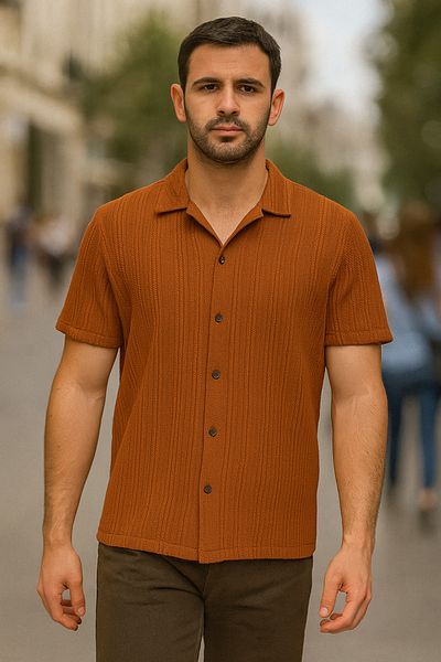 DAMGA JEANS Мъжка къса ръкавна обикновена лятна кафява широка риза