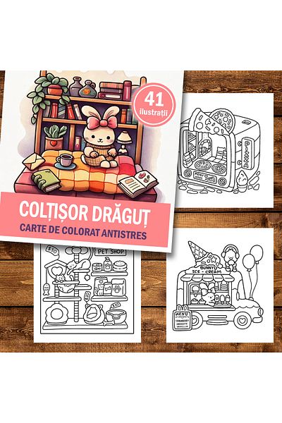 Legendary Gifts Mini coloring book for relaxation and anti-stress, 41 illustrations Cute Little Bear, 106 pages