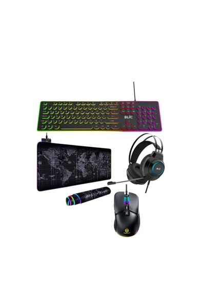 Hietech Kablolu Usb Gaming Oyuncu Klavyesi + Oyuncu Mouse + Dünya Desenli Mousepad + Oyuncu Kulaklığı