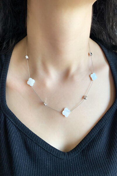 DEMOKAN Women's Necklace Clover Marble Pattern Necklace