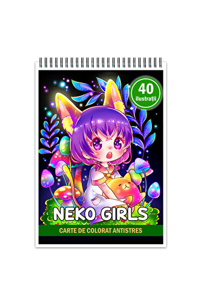 Legendary Gifts Carte de colorat antistres, 40 de imagini cu fete Neko, 86 de...