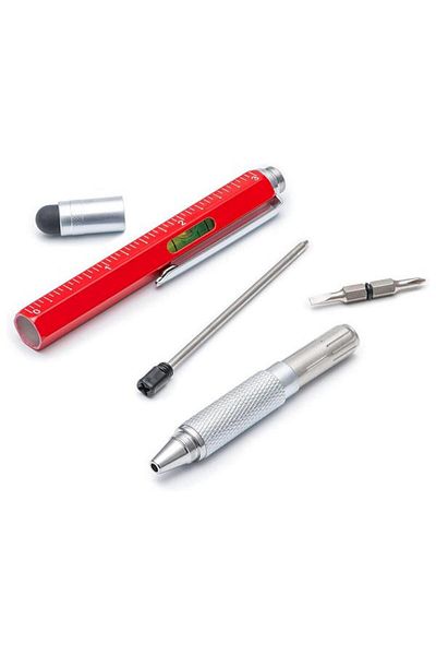 TechGS Multifunctional Construction Pen, 6 in 1, Level, Red