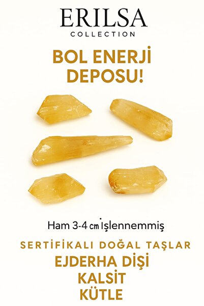 Erilsa Sertifikalı İri Boy Ejderha Dişi Bal Kalsit Taşı Kütle Enerji Blokajla...