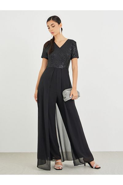 Styli Embellished Sequins Wide Leg Jumpsuit