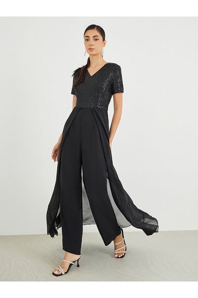 Styli Embellished Sequins Wide Leg Jumpsuit
