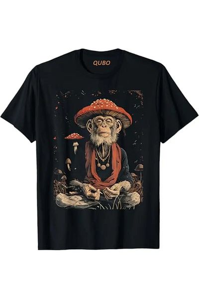 qubo sportswear & company Tricou negru cu mânecă scurtă, unisex, din bumbac, cu imprimeu supradimensionat