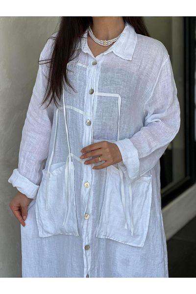 Ranasubaşı Long Linen Dress with Pockets White