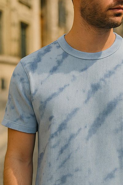 DAMGA JEANS Мъжка тениска с къс ръкав и камуфлажен мотив, синя