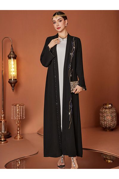 Styli Beaded Embroidered Long Sleeve Maxi Kimono