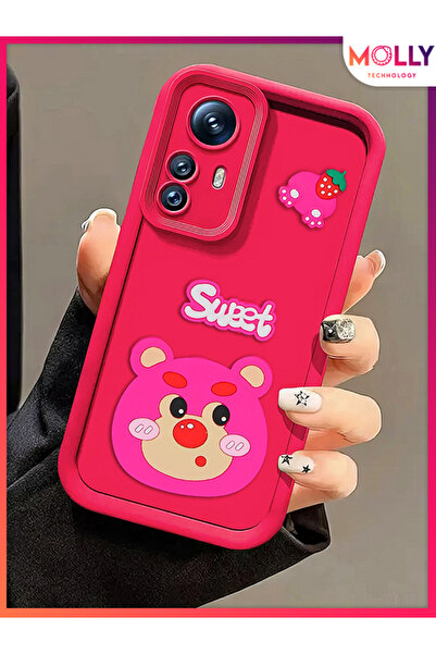 Molly Magenta Edges Thick 3D Embossed Strawberry Bear Silicone Case for Xiaomi Redmi̇ Note 12S