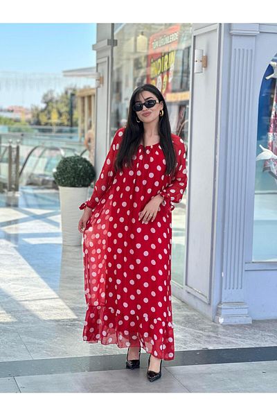 Ranasubaşı Silk Polka Dot Dress Red