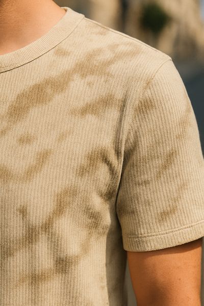 DAMGA JEANS Ανδρικό μπλουζάκι με μοτίβο παραλλαγής με κοντομάνικο κρεμ