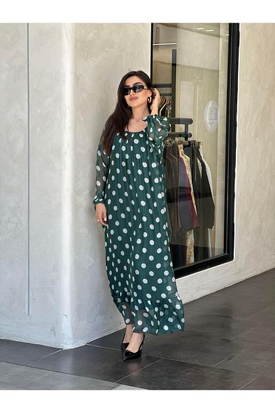 Ranasubaşı Silk Polka Dot Dress Green