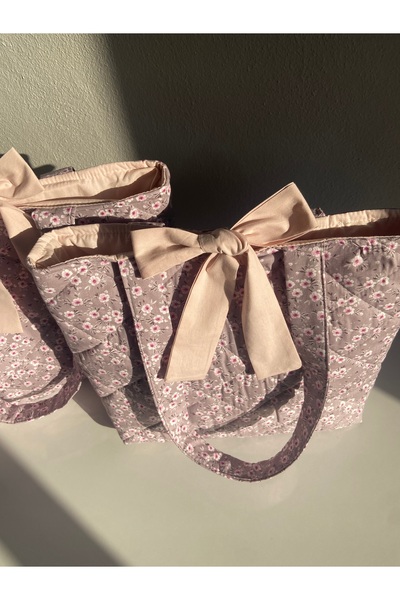 Cherry tote bag Pembe Çiçekli Kol Çantası