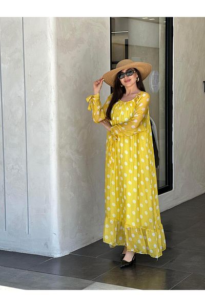 Ranasubaşı Silk Polka Dot Dress Yellow