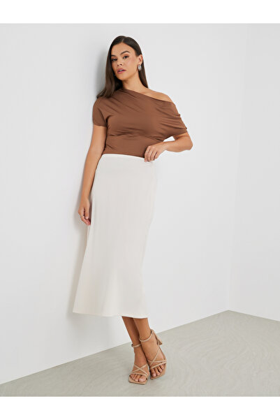 Styli Solid Mid Rise A-Line Midi Skirt