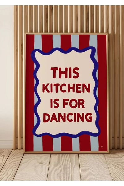 NT Handmade Natural Wooden Framed Uv Printing This Kitchen Is for Dancing Table Set Modern Stylish Kitchen Wall Decor