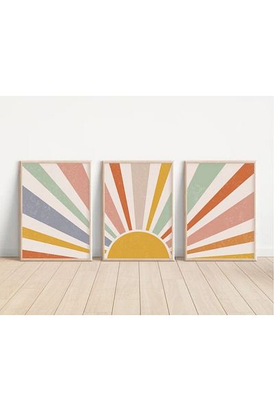 NT Handmade Natural Wooden Framed Uv Printing 3 Color Sun Pattern Wall Painting – Modern & Stylish Wall Decor